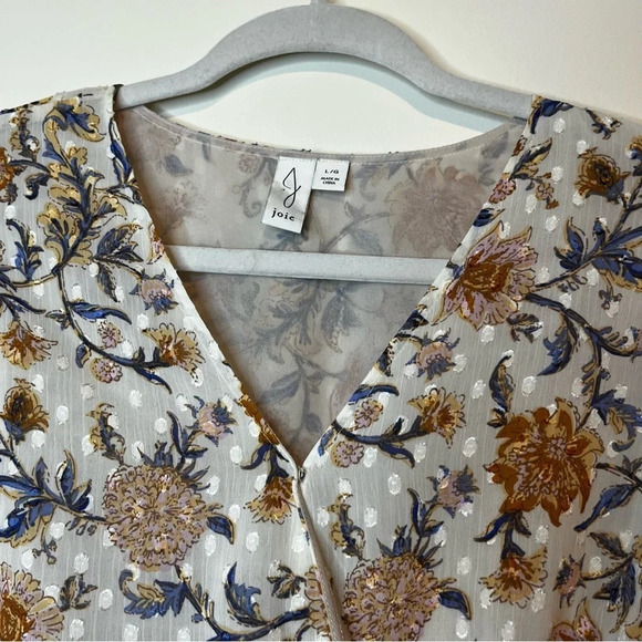 JOIE Boho Floral Faux Wrap Clip Dot Flowy Cropped Elastic Blouse Top - Picture 8 of 12